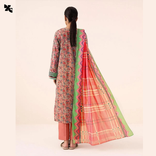 KOVE - Elegant Unstitched Pink Linen Printed Suit for Women