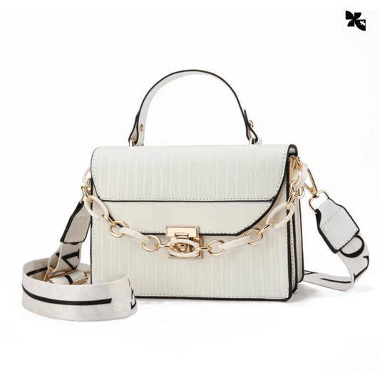 KOVE - Black Striped Shoulder Bag with Gold Chain for Women - KOVE