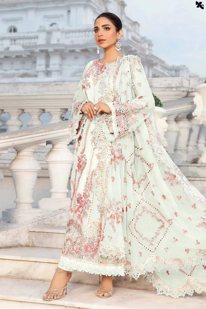 KOVE - 3 Pcs Women's Unstitched White Embroidered Lawn Suit