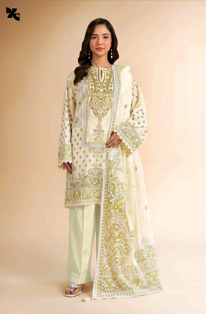 KOVE - White Printed Lawn 3-Piece Suit for Women | Elegant Summer Collection