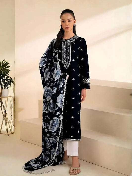 Black Embroidered 3-Piece Lawn Suit for Women | KOVE - KOVE