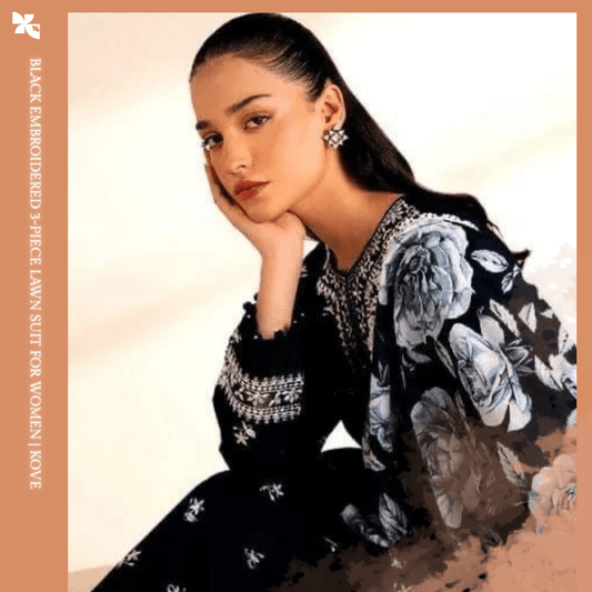 Black Embroidered 3-Piece Lawn Suit for Women | KOVE - KOVE