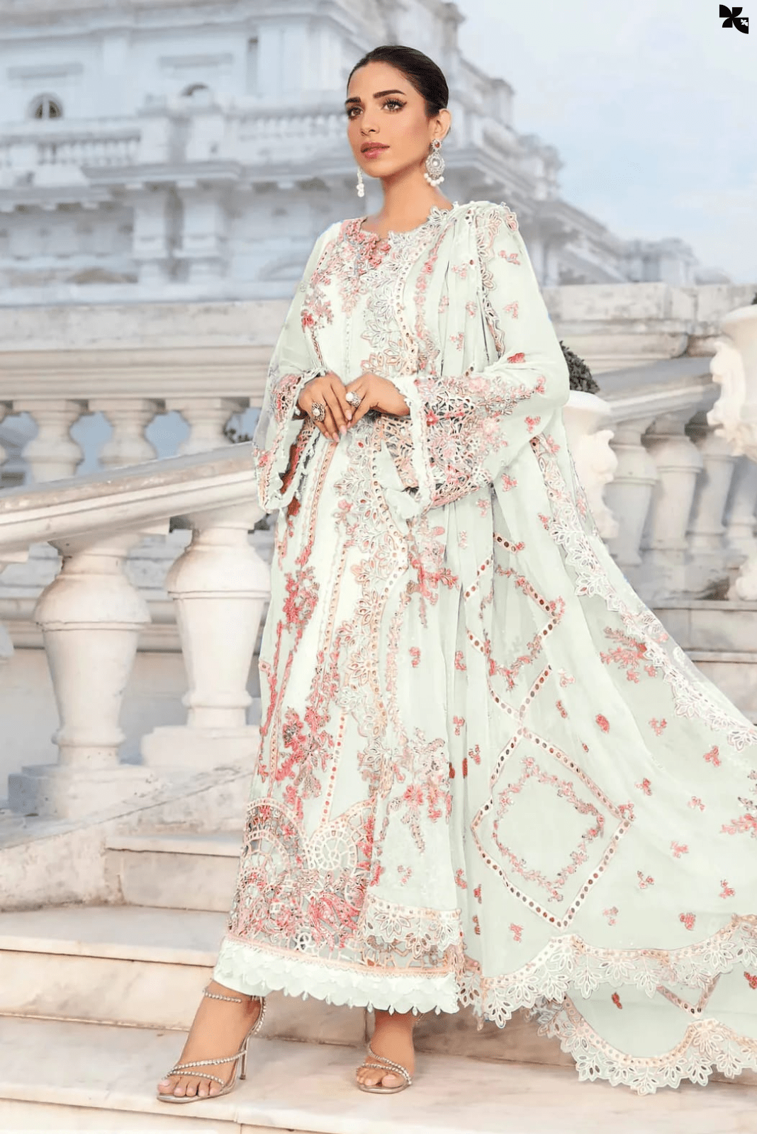 KOVE - 3 Pcs Women's Unstitched White Embroidered Lawn Suit