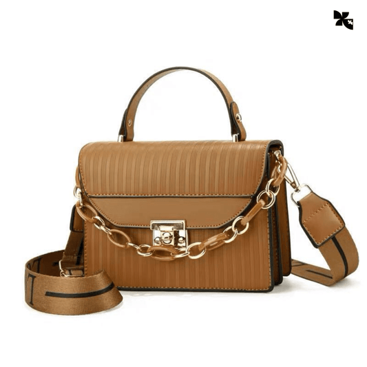 KOVE - Black Striped Shoulder Bag with Gold Chain for Women - KOVE