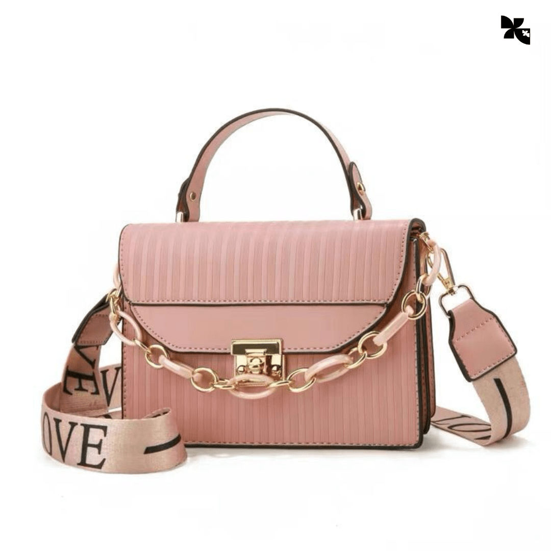 KOVE - Black Striped Shoulder Bag with Gold Chain for Women - KOVE