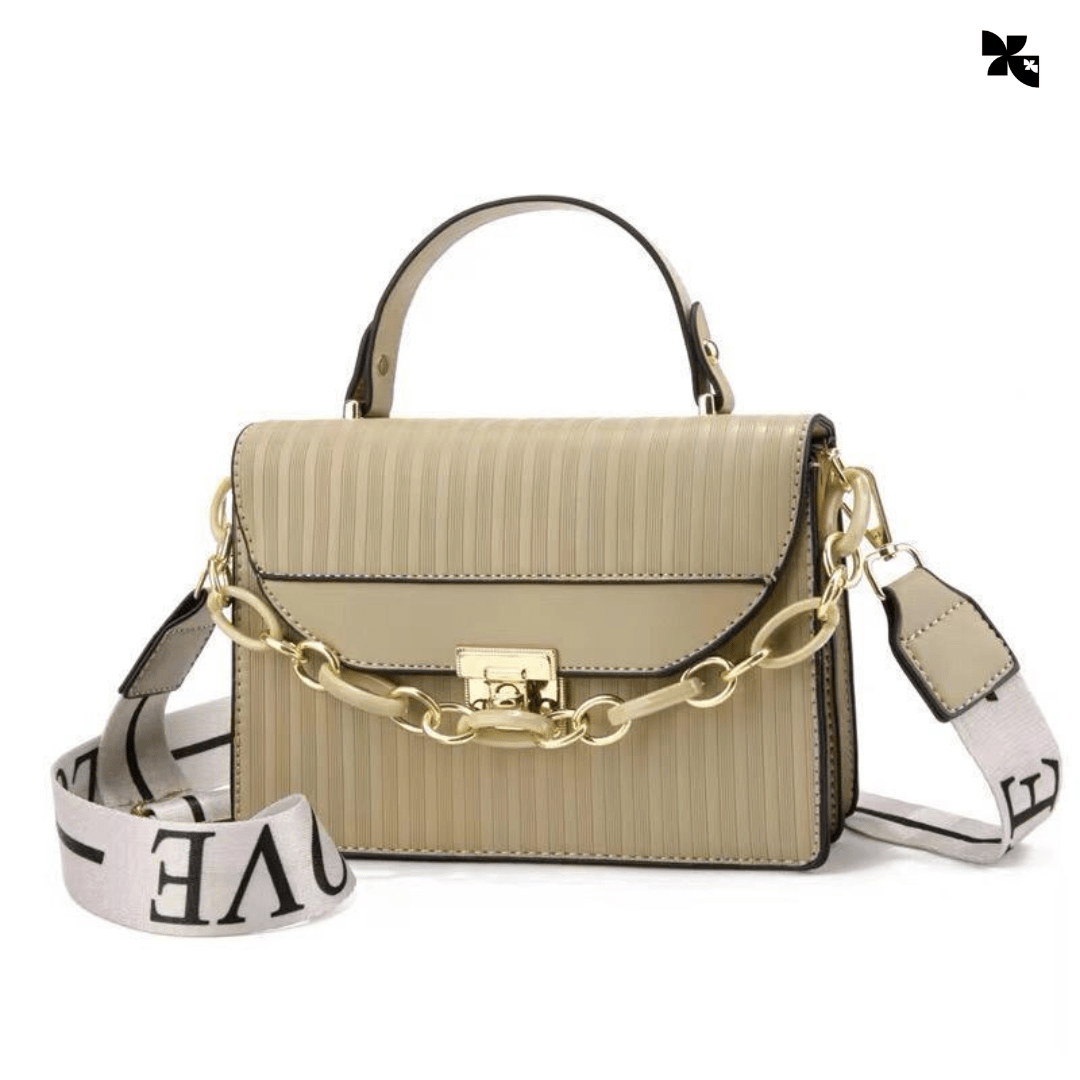 KOVE - Black Striped Shoulder Bag with Gold Chain for Women - KOVE
