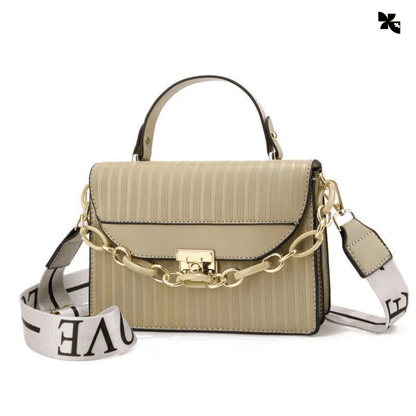 KOVE - Black Striped Shoulder Bag with Gold Chain for Women - KOVE