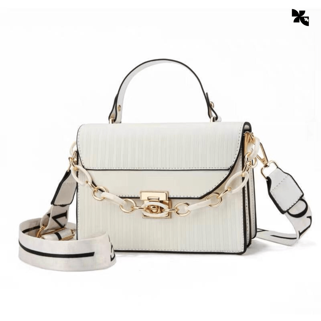 KOVE - Black Striped Shoulder Bag with Gold Chain for Women - KOVE