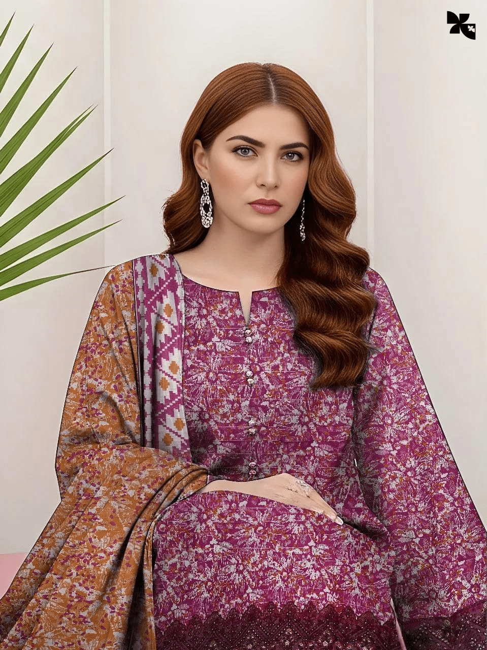 KOVE - Designer 3-Piece Khaddar Suit - Pink Gold Wedding & Formal Wear - KOVE