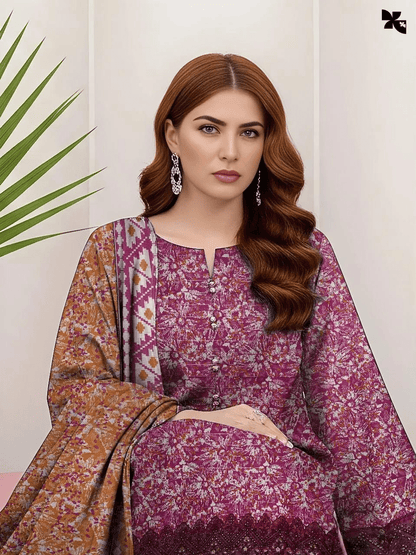 KOVE - Designer 3-Piece Khaddar Suit - Pink Gold Wedding & Formal Wear - KOVE