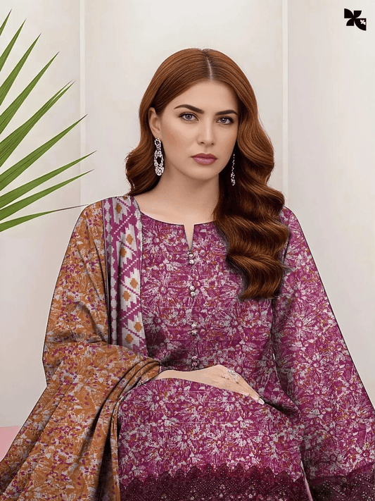 KOVE - Designer 3-Piece Khaddar Suit - Pink Gold Wedding & Formal Wear - KOVE