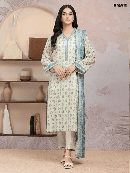 KOVE - Elegant Off-White & Blue Floral Linen 3-Piece Women's Suit - KOVE