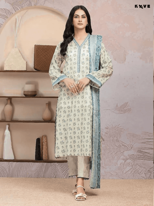 KOVE - Elegant Off-White & Blue Floral Linen 3-Piece Women's Suit - KOVE