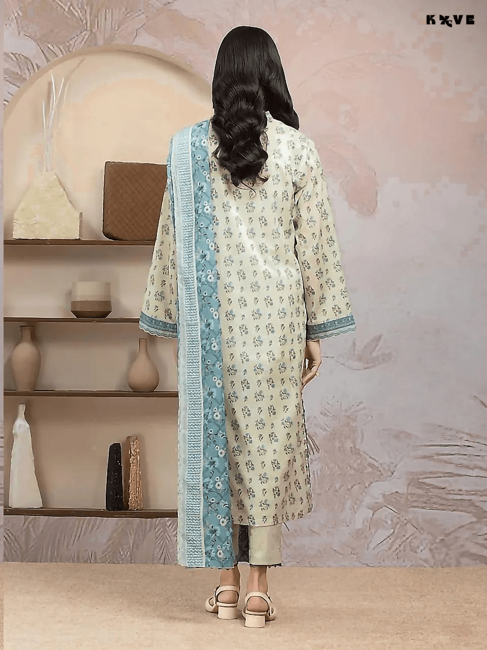 KOVE - Elegant Off-White & Blue Floral Linen 3-Piece Women's Suit - KOVE