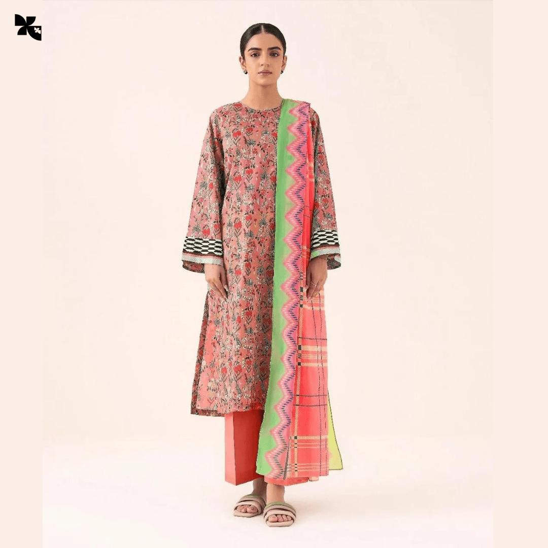 KOVE - Elegant Unstitched Pink Linen Printed Suit for Women - KOVE