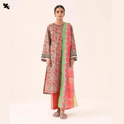 KOVE - Elegant Unstitched Pink Linen Printed Suit for Women - KOVE