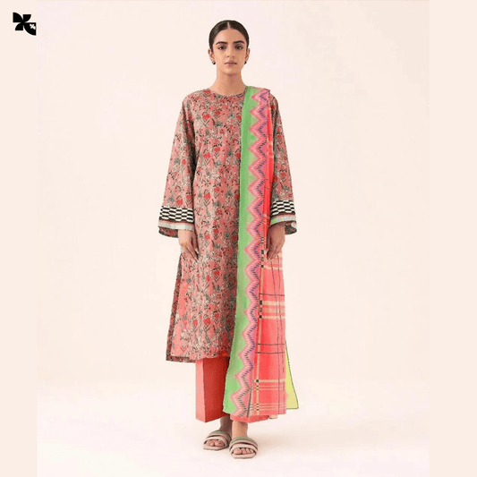 KOVE - Elegant Unstitched Pink Linen Printed Suit for Women - KOVE