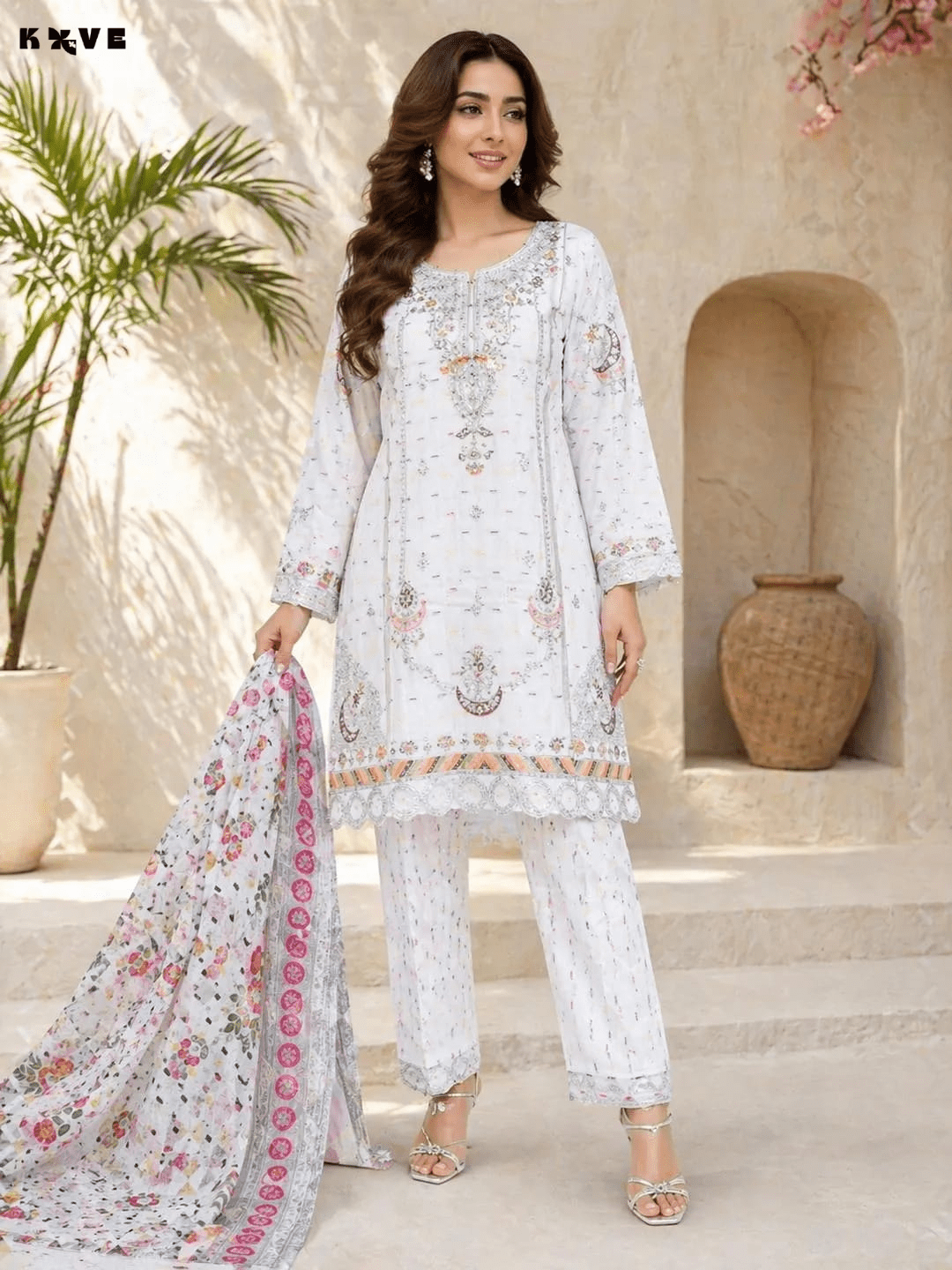 KOVE - Premium Multicolor Cotton Lawn Embroidered Dress Set