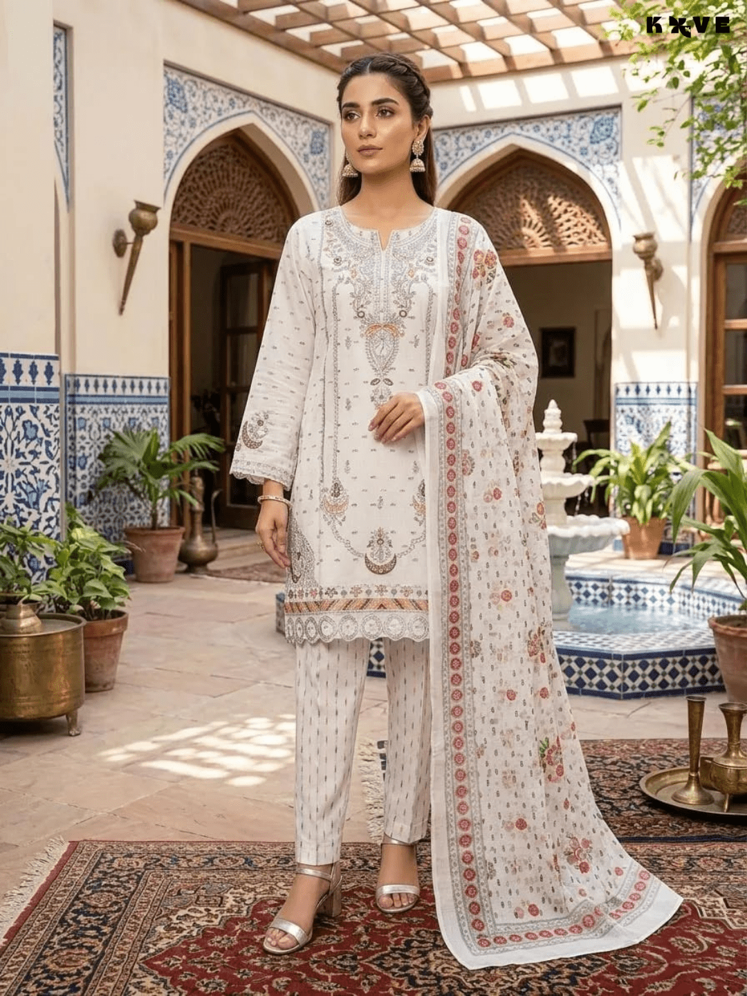 KOVE - Premium Multicolor Cotton Lawn Embroidered Dress Set