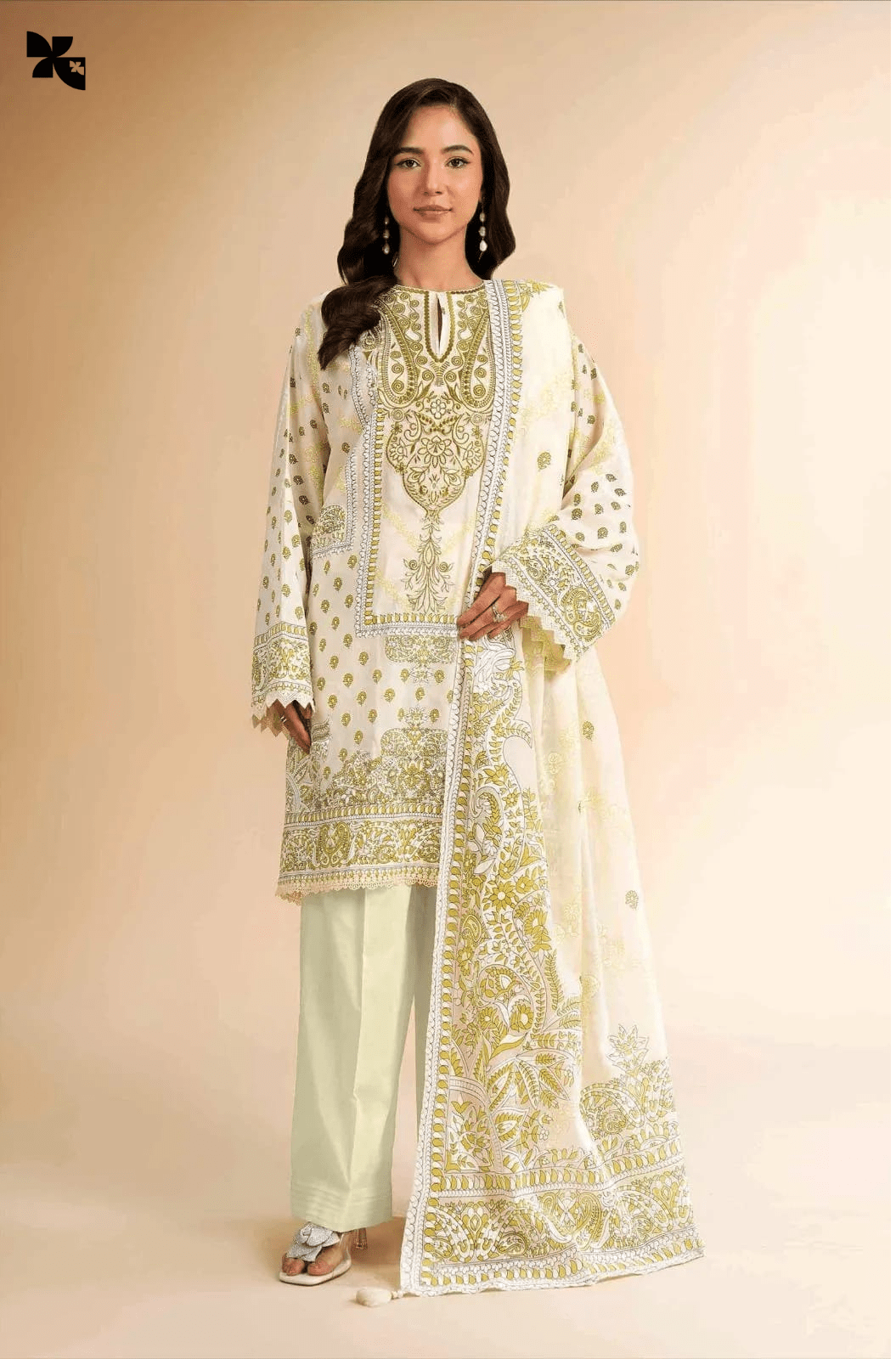 KOVE - White Printed Lawn 3-Piece Suit for Women | Elegant Summer Collection