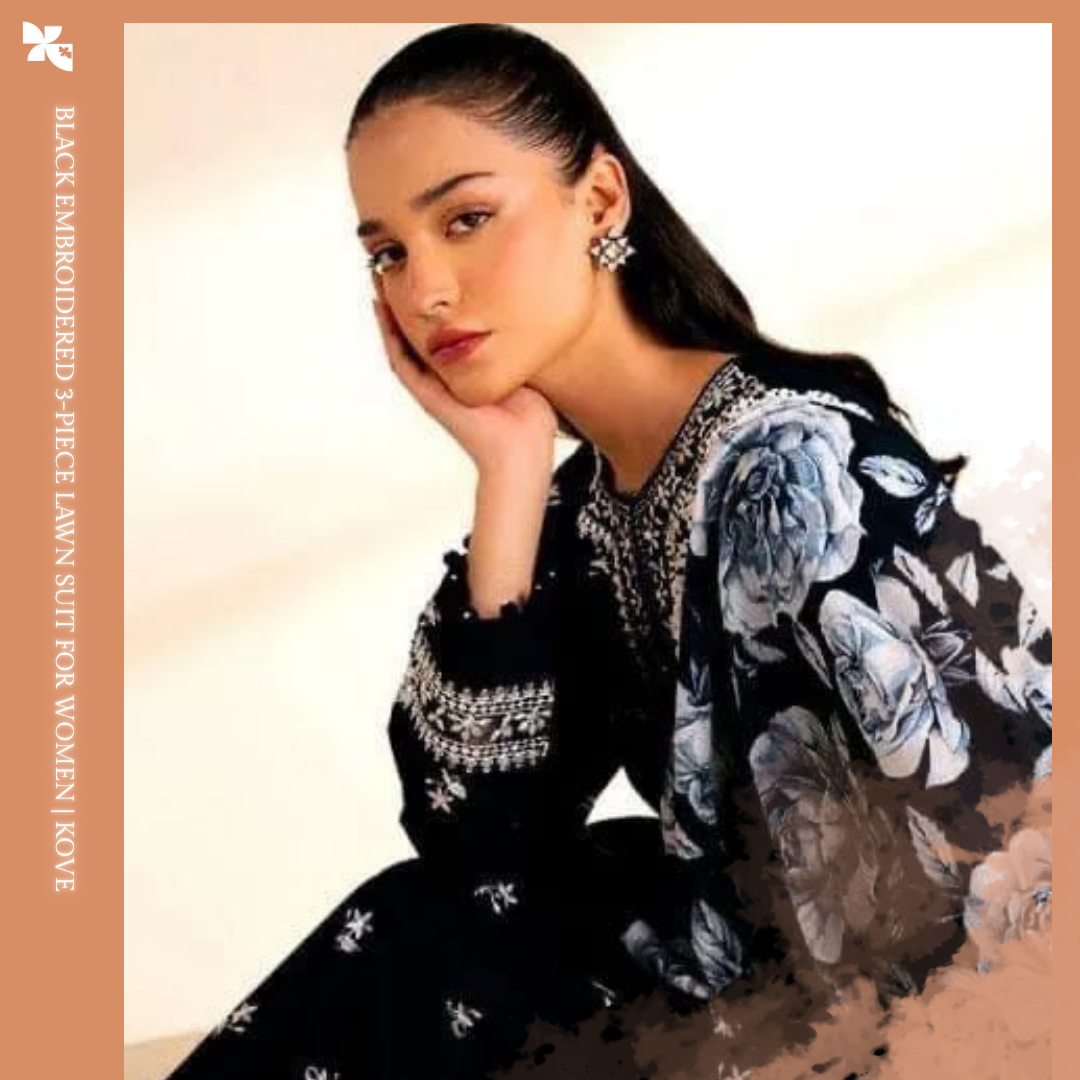 Black Embroidered 3-Piece Lawn Suit for Women | KOVE