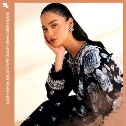Black Embroidered 3-Piece Lawn Suit for Women | KOVE