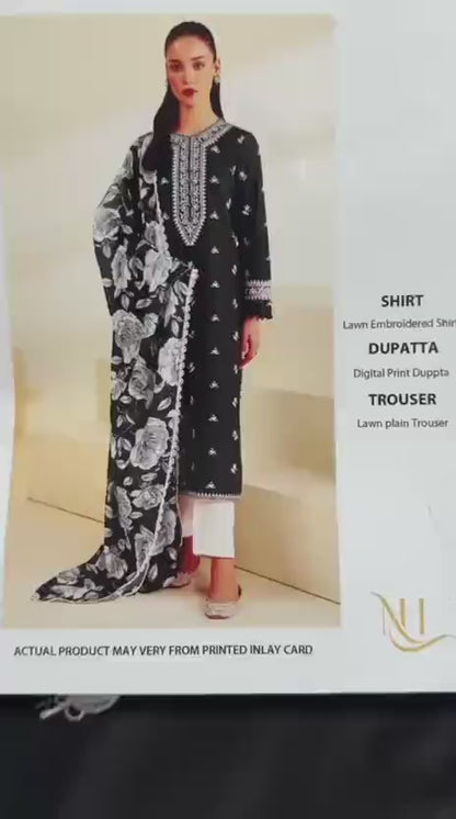 Black Embroidered 3-Piece Lawn Suit for Women | KOVE